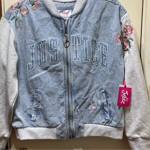 Justice Floral Embroidered Denim and Gray Jacket